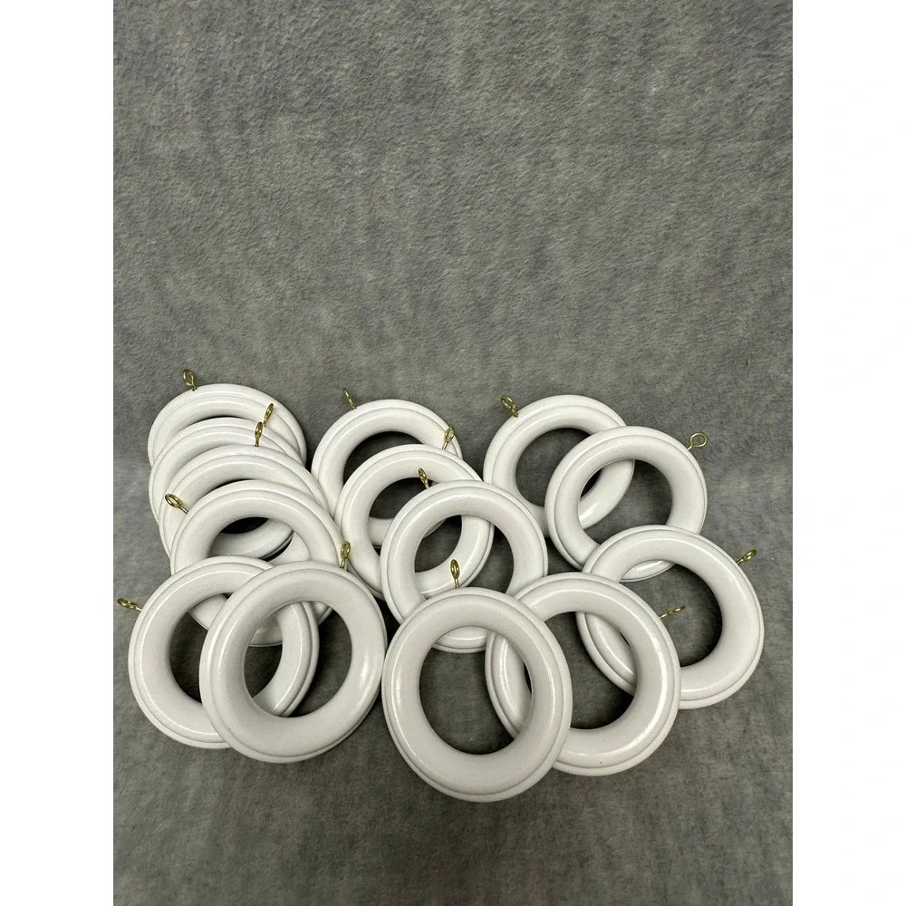 Large Curtain Rings White Wood Set of 14 Round with Brass Eyelets for 2